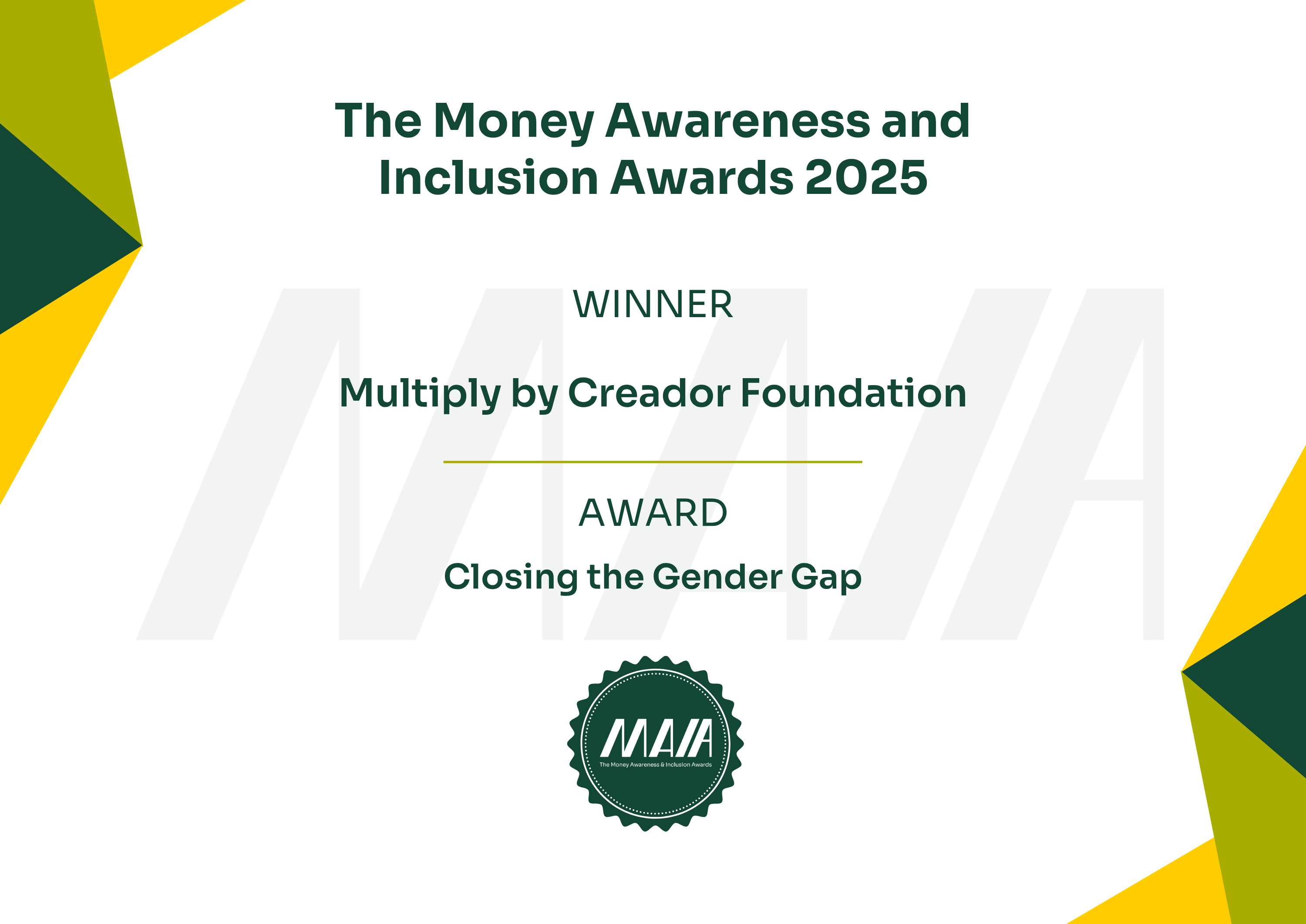 MAIA 2025 award — Closing the Gender Gap, won by Multiply by Creador Foundation